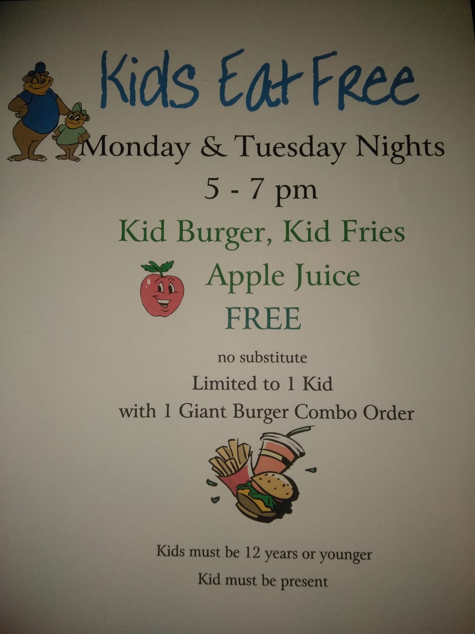 Bob’s Giant burgers Menu