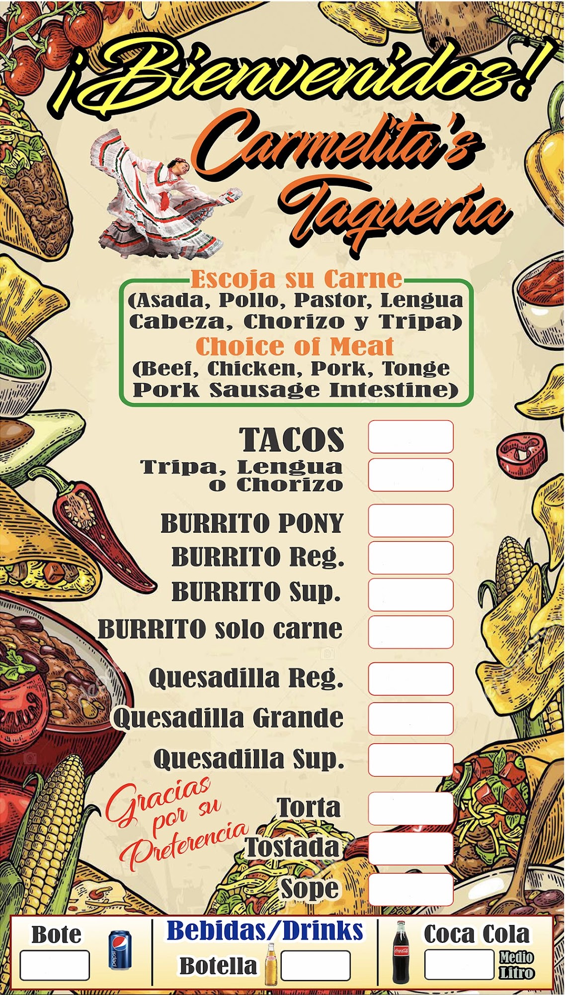 Carmelita’s Taqueria #1 Menu