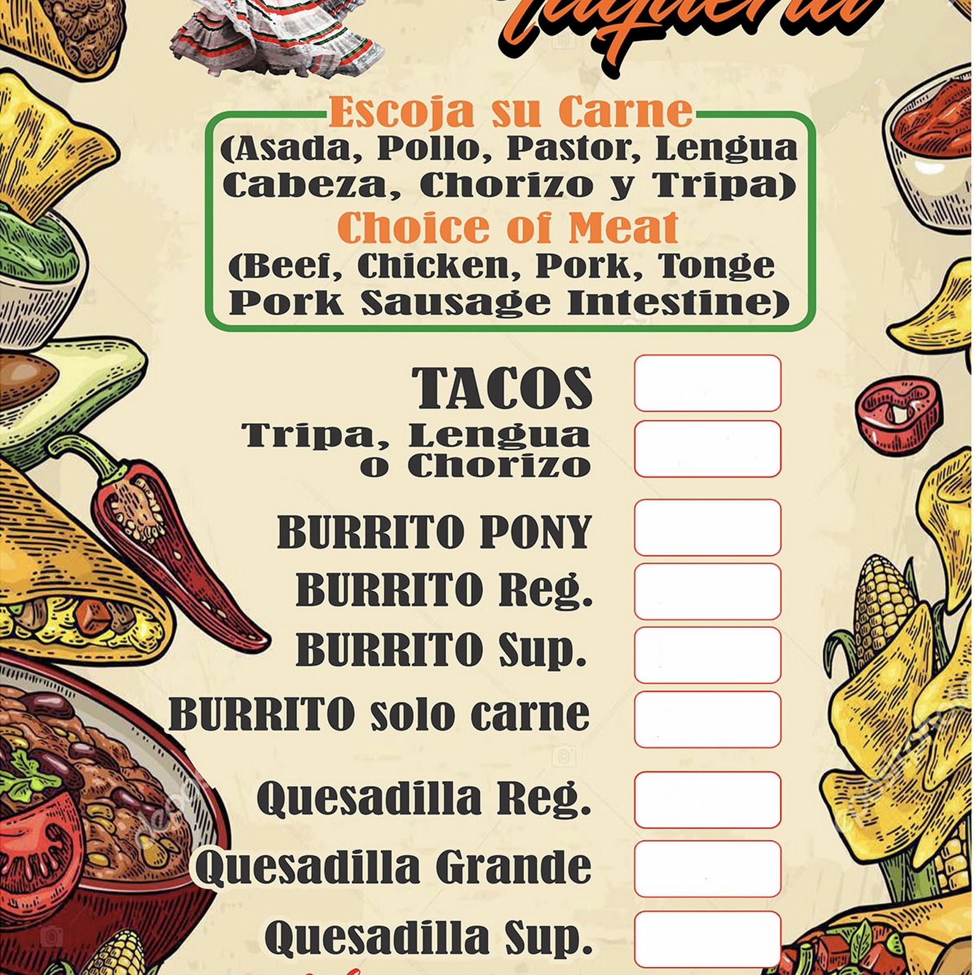 Carmelita’s Taqueria #1 Menu