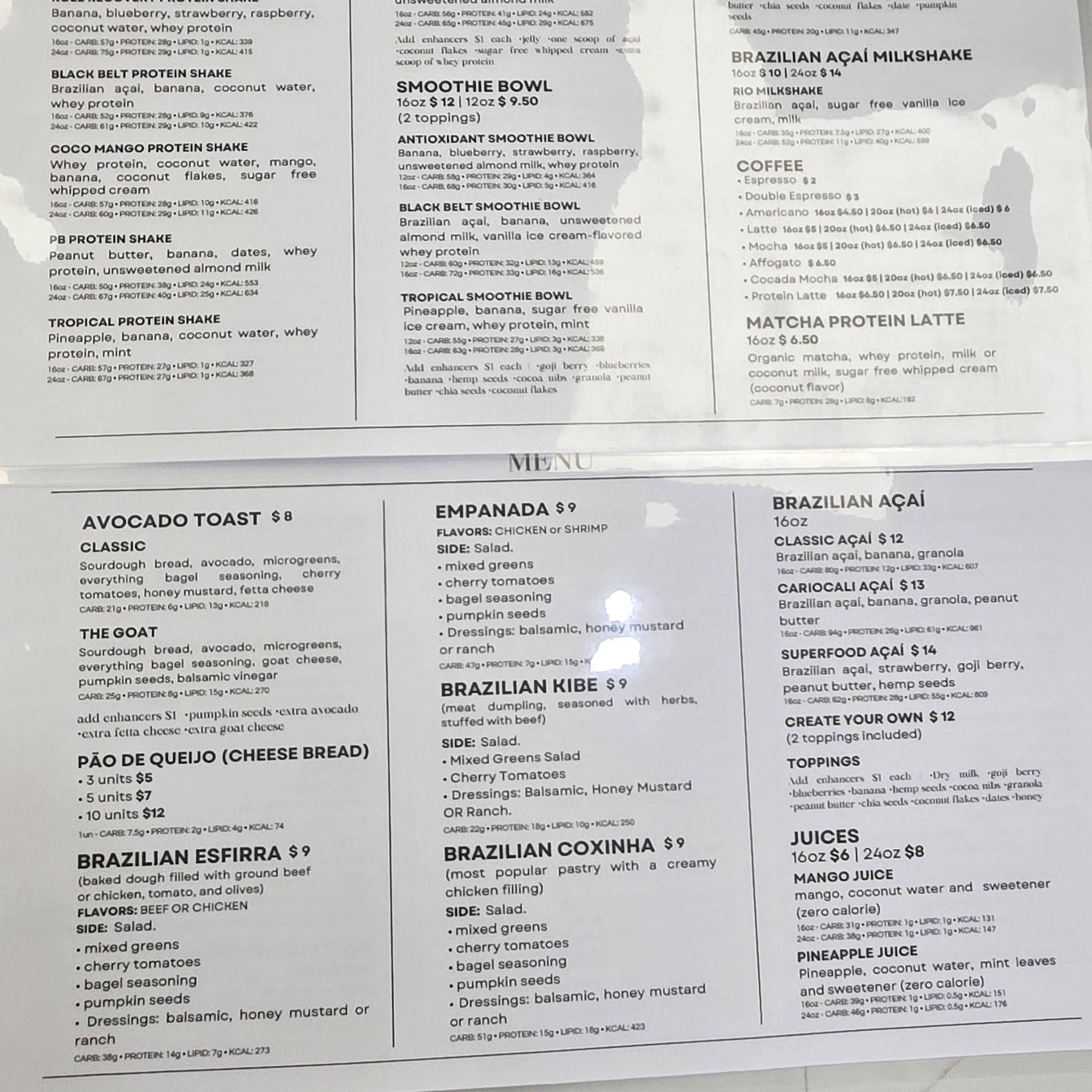 Rio Juice Menu