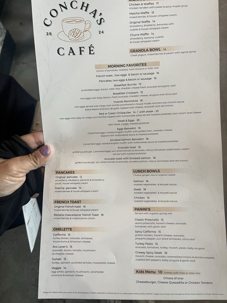 Concha's Cafe Menu