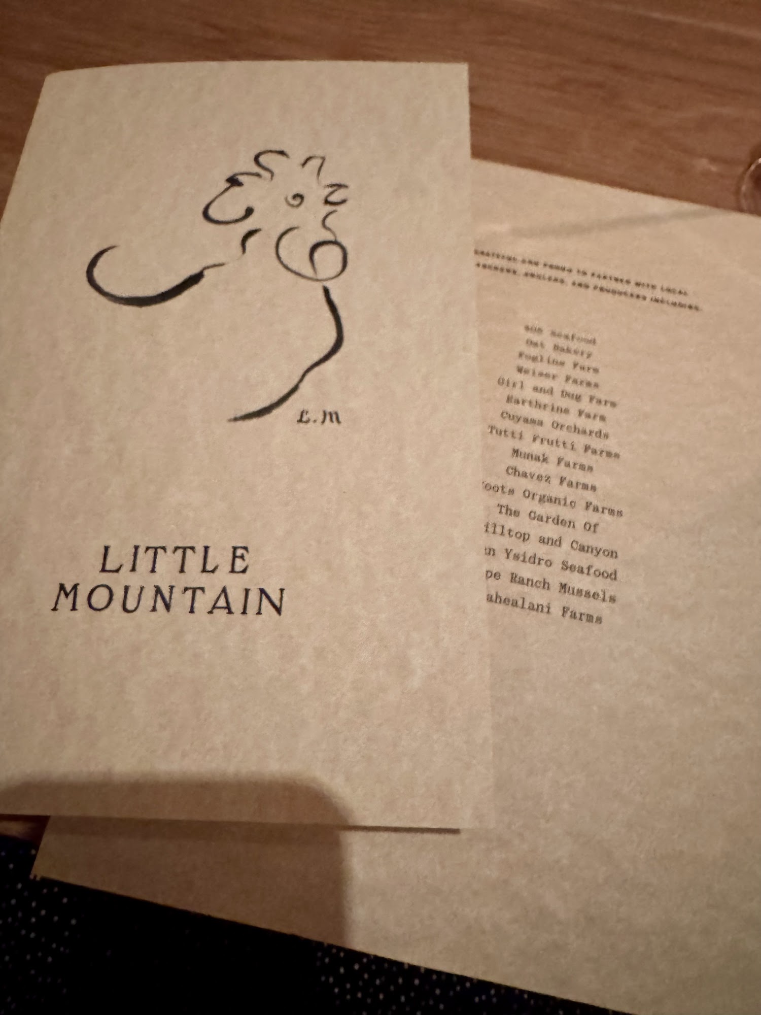 Little Mountain Menu