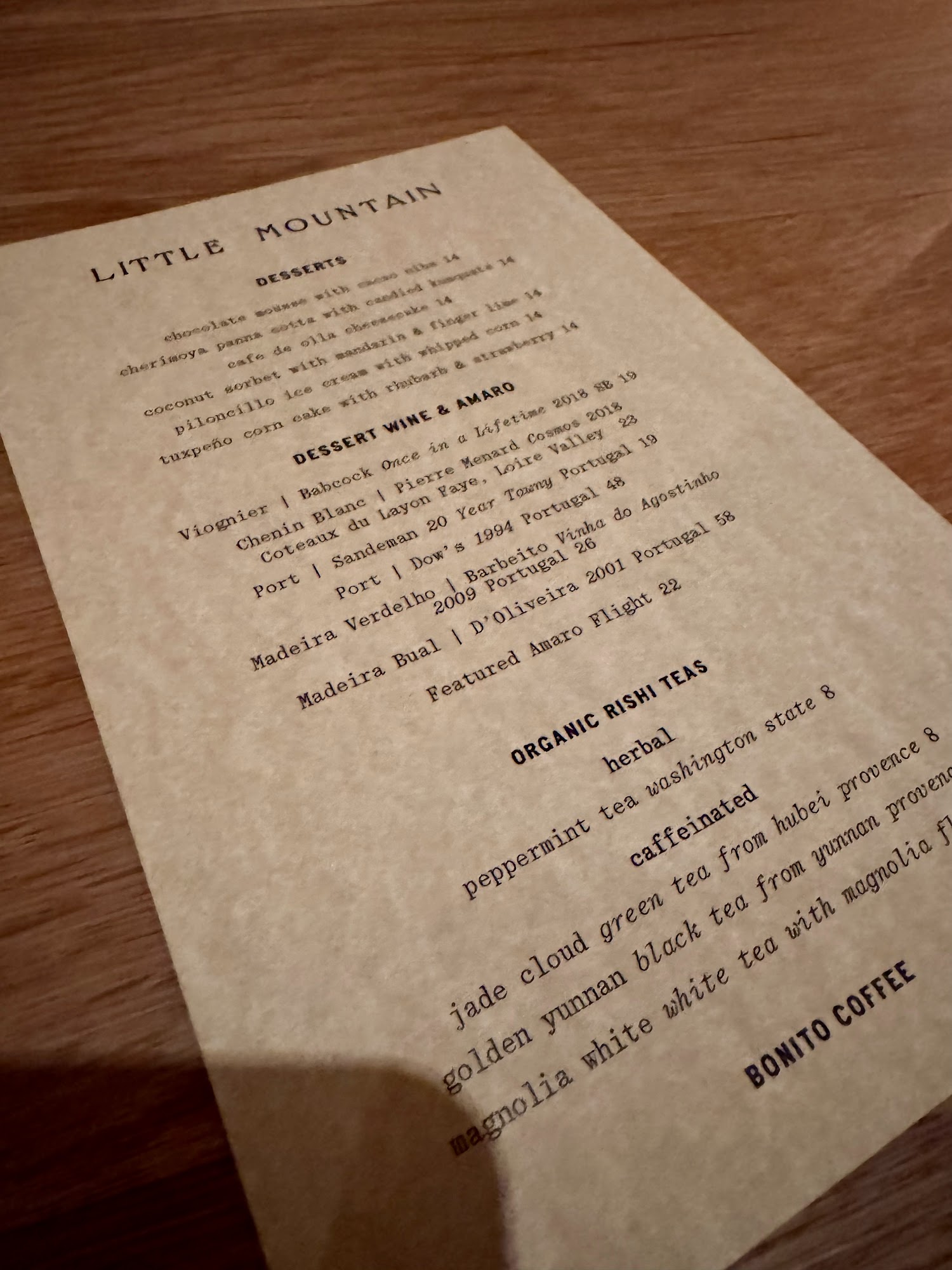 Little Mountain Menu