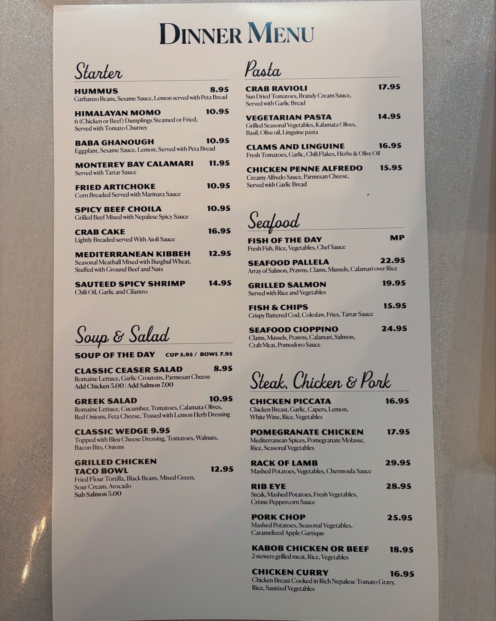 Lighthouse Bistro Global Cuisine Menu