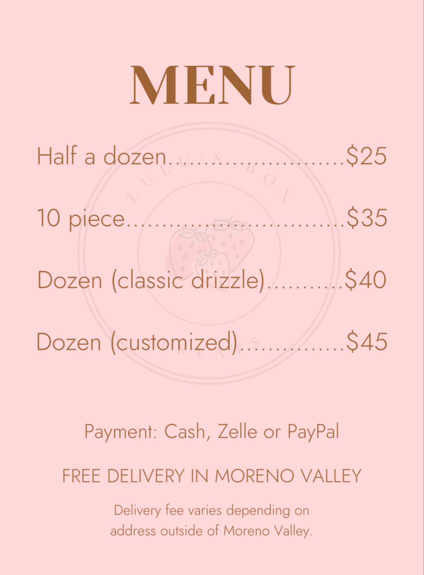 Lulu's box treats Menu