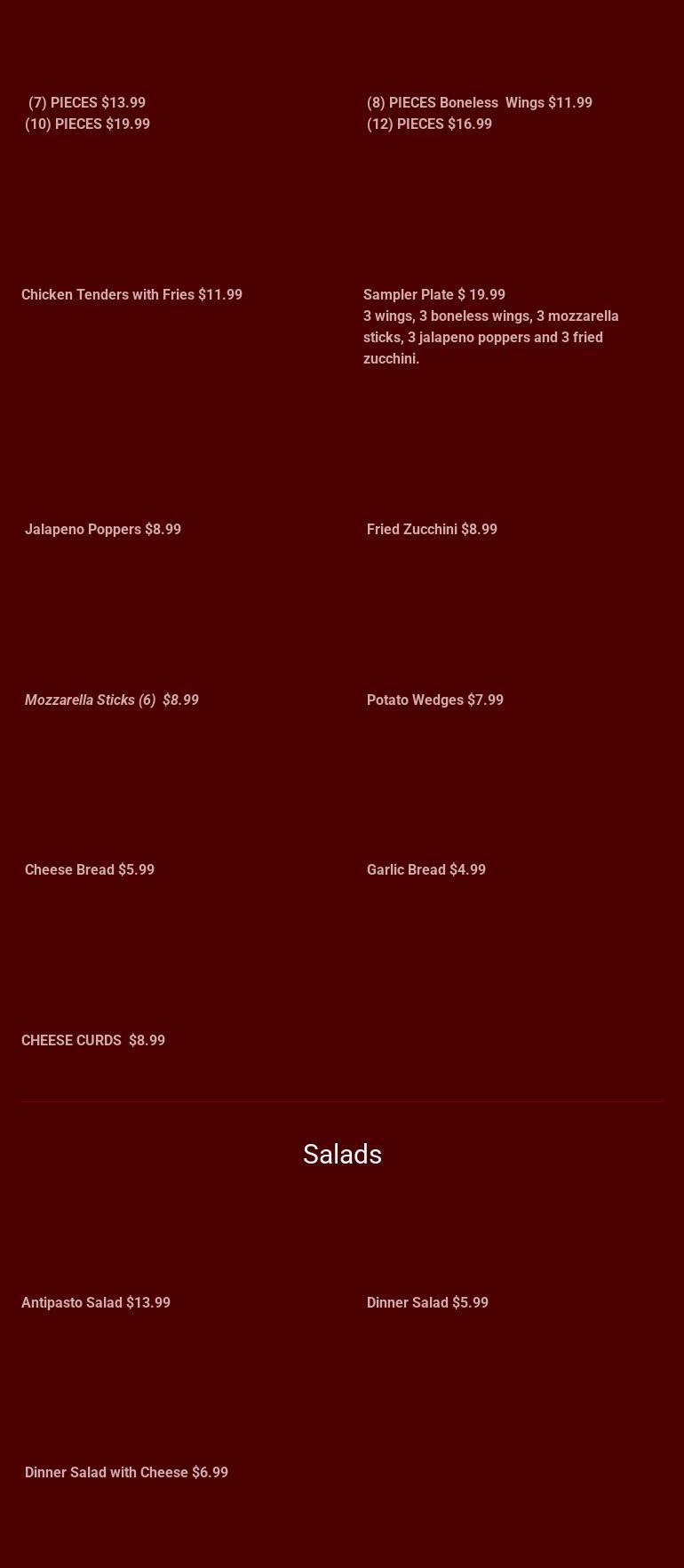 H &H Bar and Grill Menu