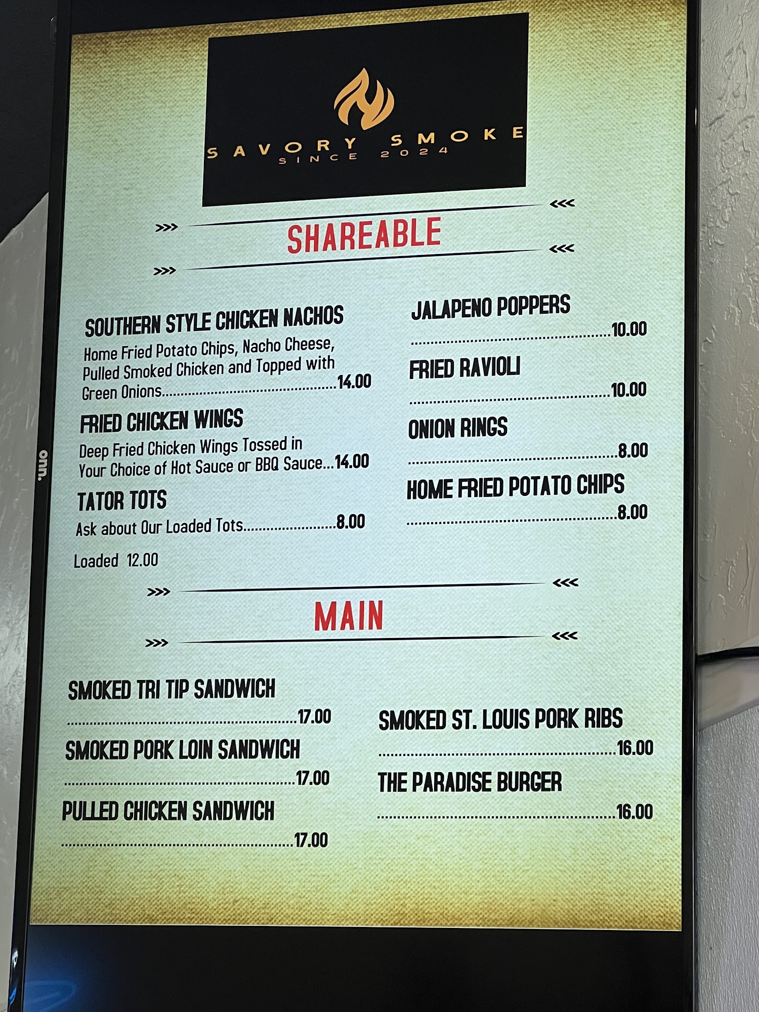 Savory Smoke Menu