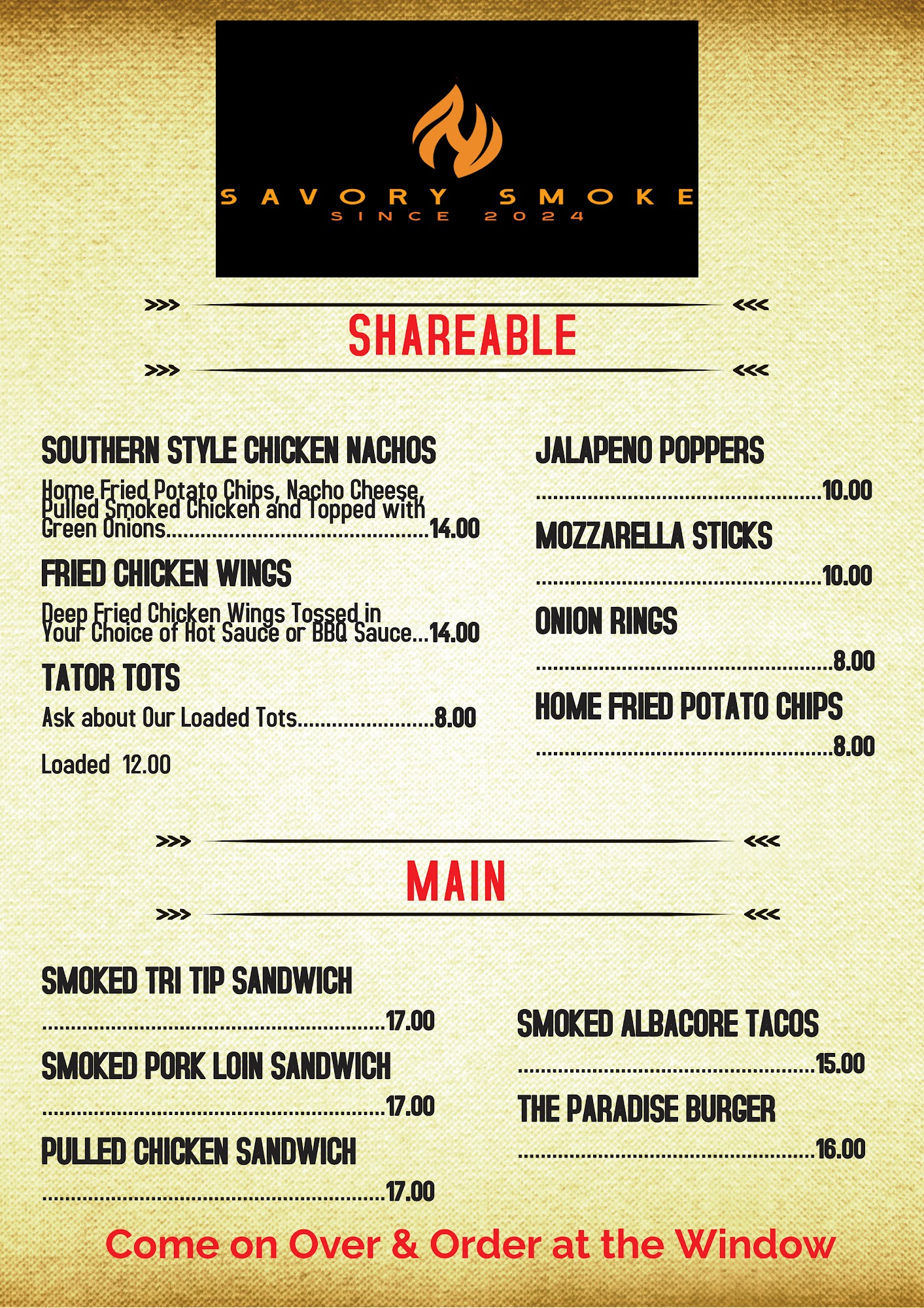 Savory Smoke Menu
