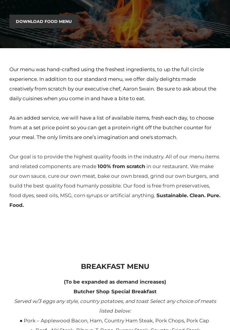 Full Circle Protein Butchery Menu