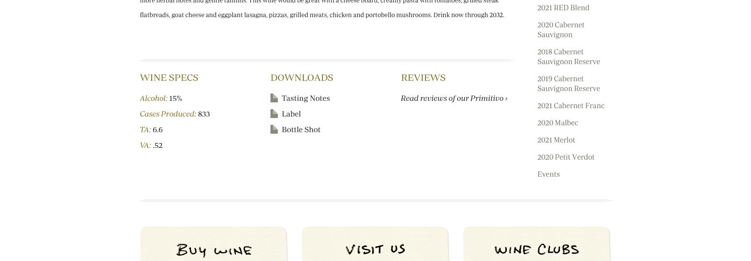 Hendry Winery Menu