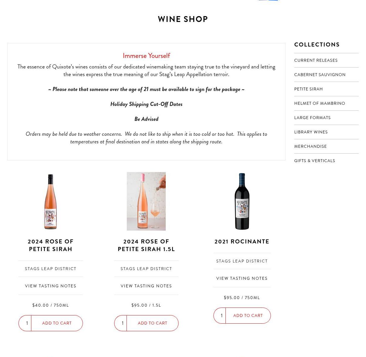 Quixote Winery Menu