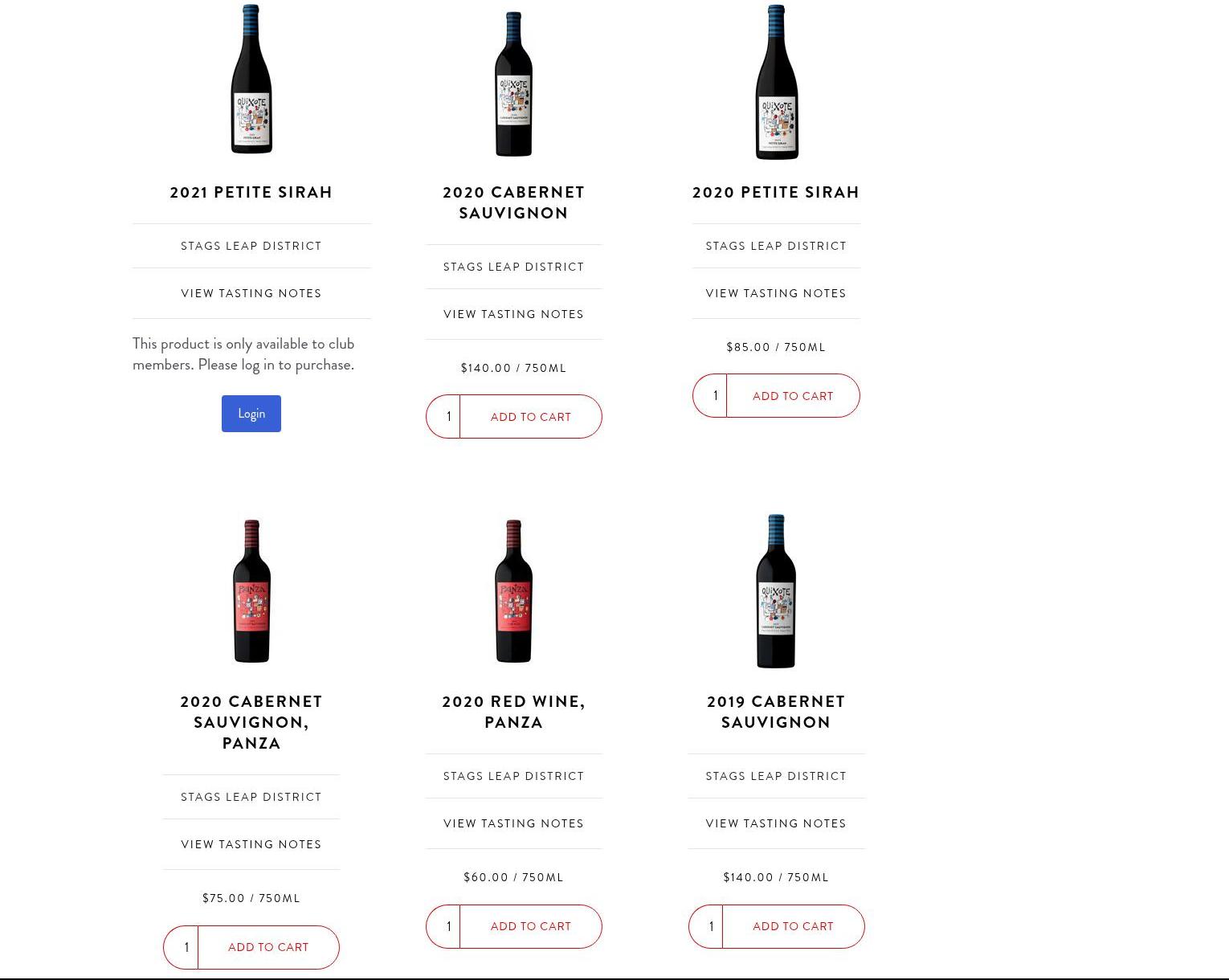 Quixote Winery Menu