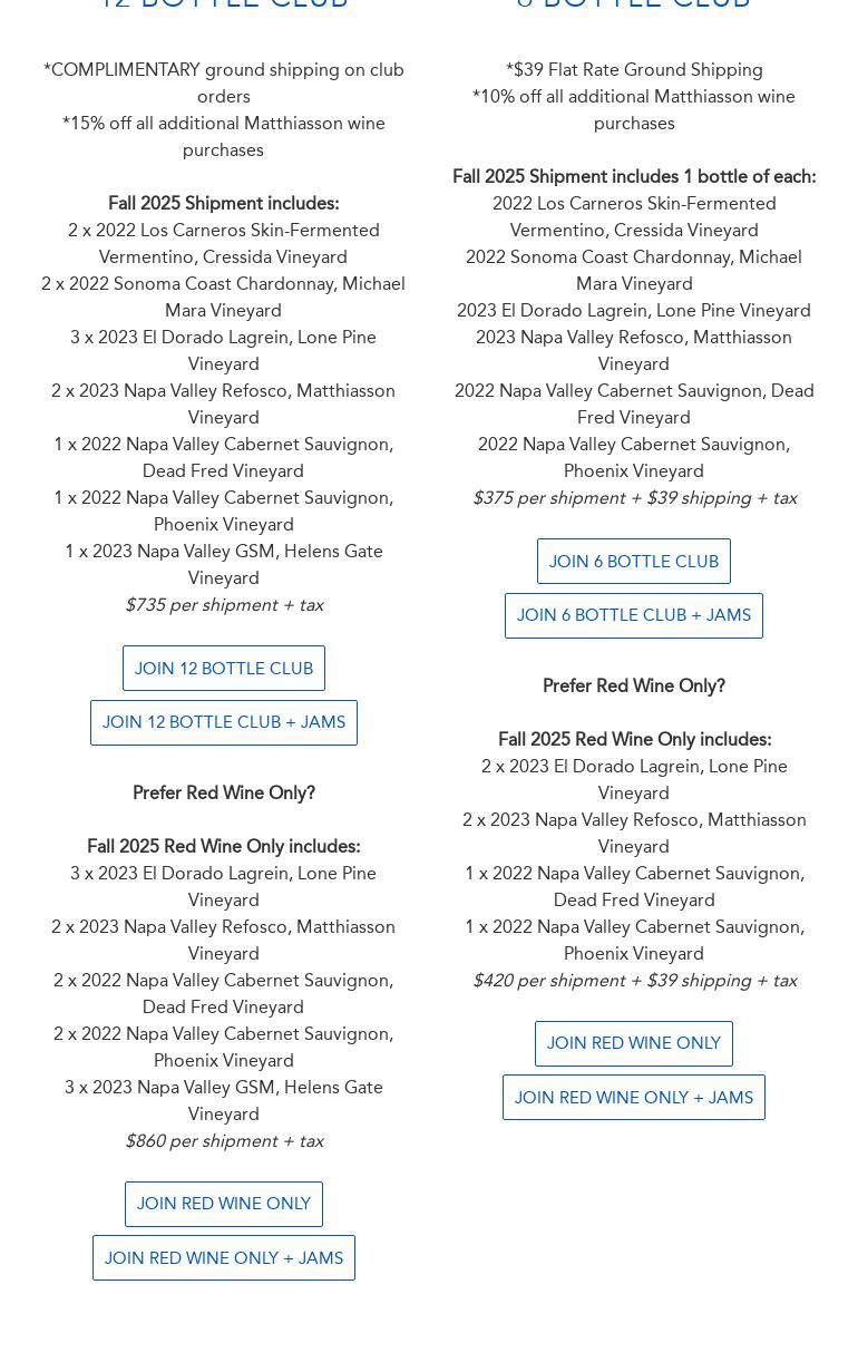 Matthiasson Winery Menu