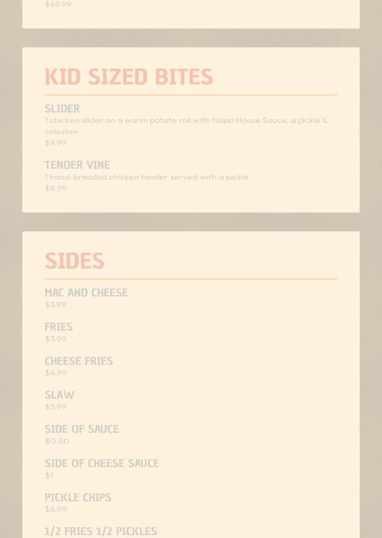 Napa Hot Chicken Menu