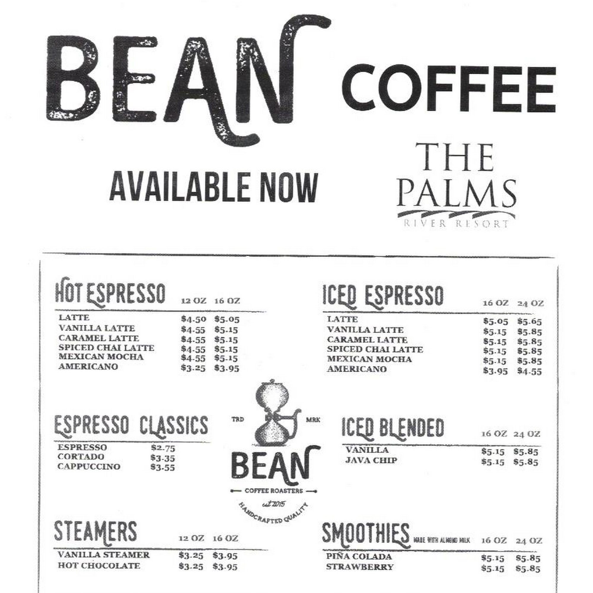 Bean Coffee Roasters Menu