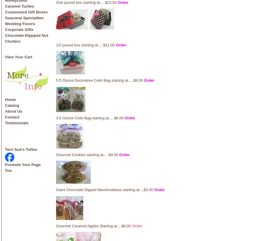 Terri Sue's Toffee Menu