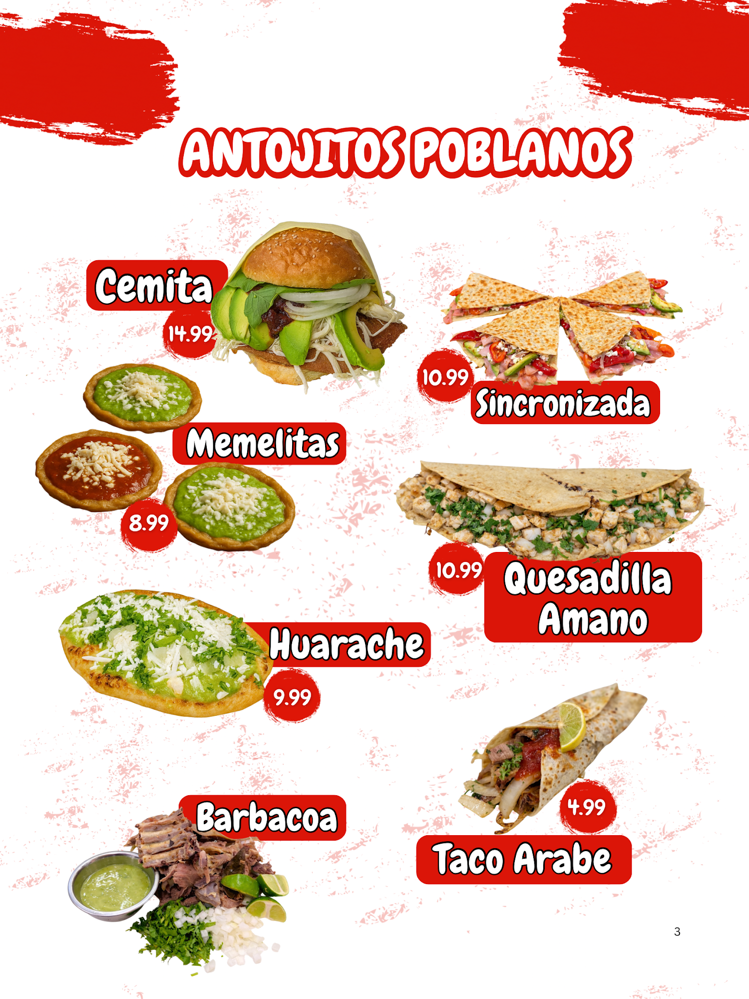 Delicias de puebla Menu