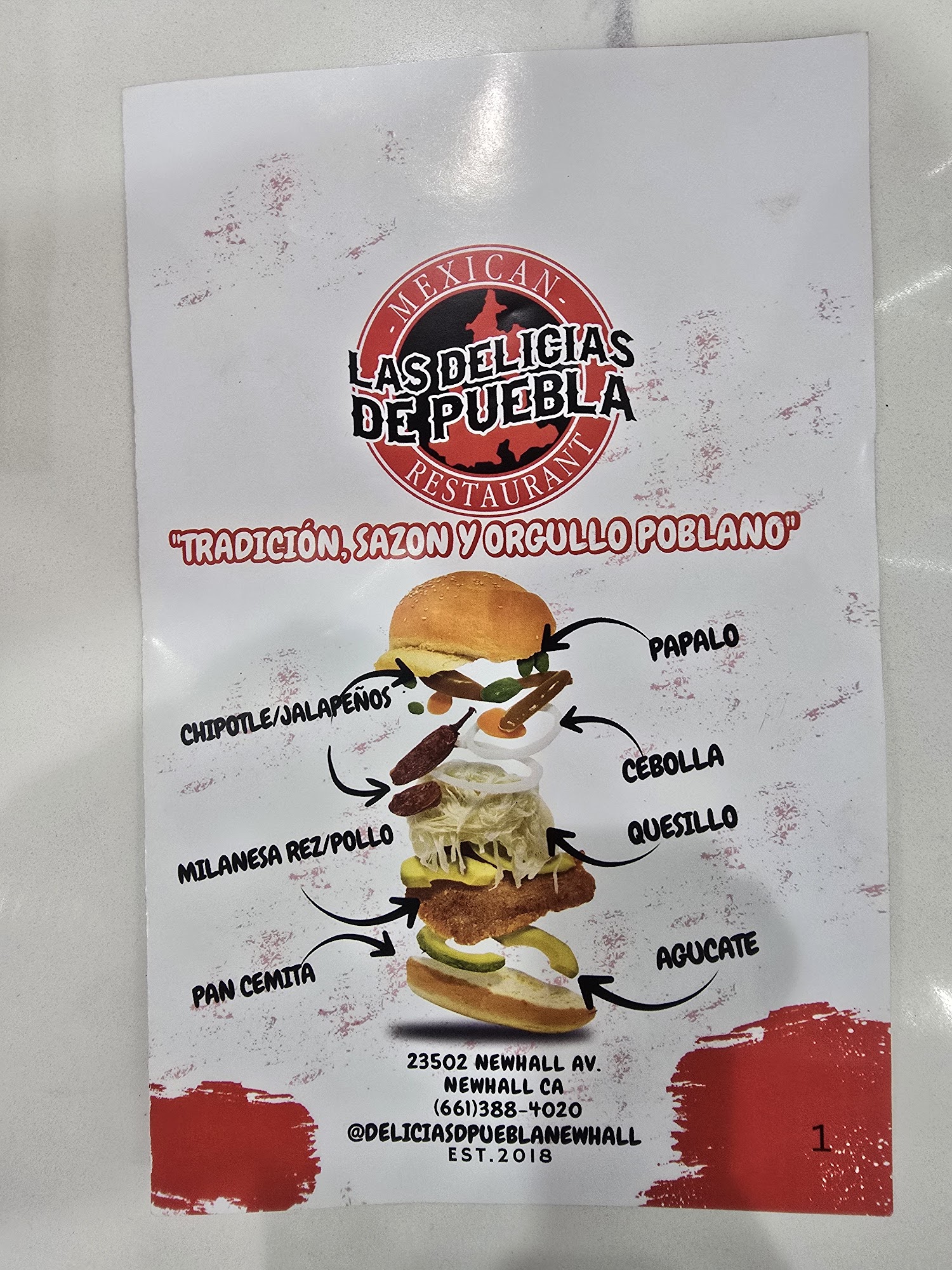 Delicias de puebla Menu