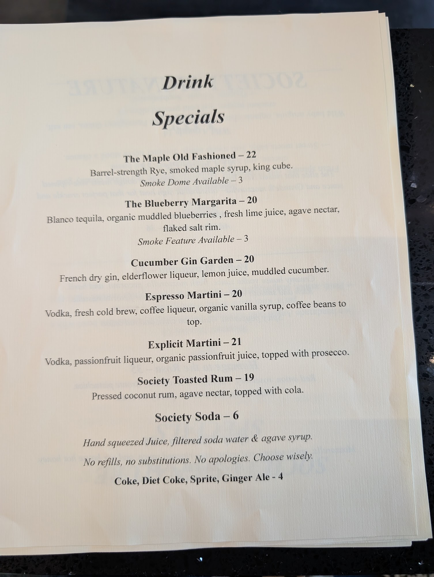 Society Pizza Lounge Menu