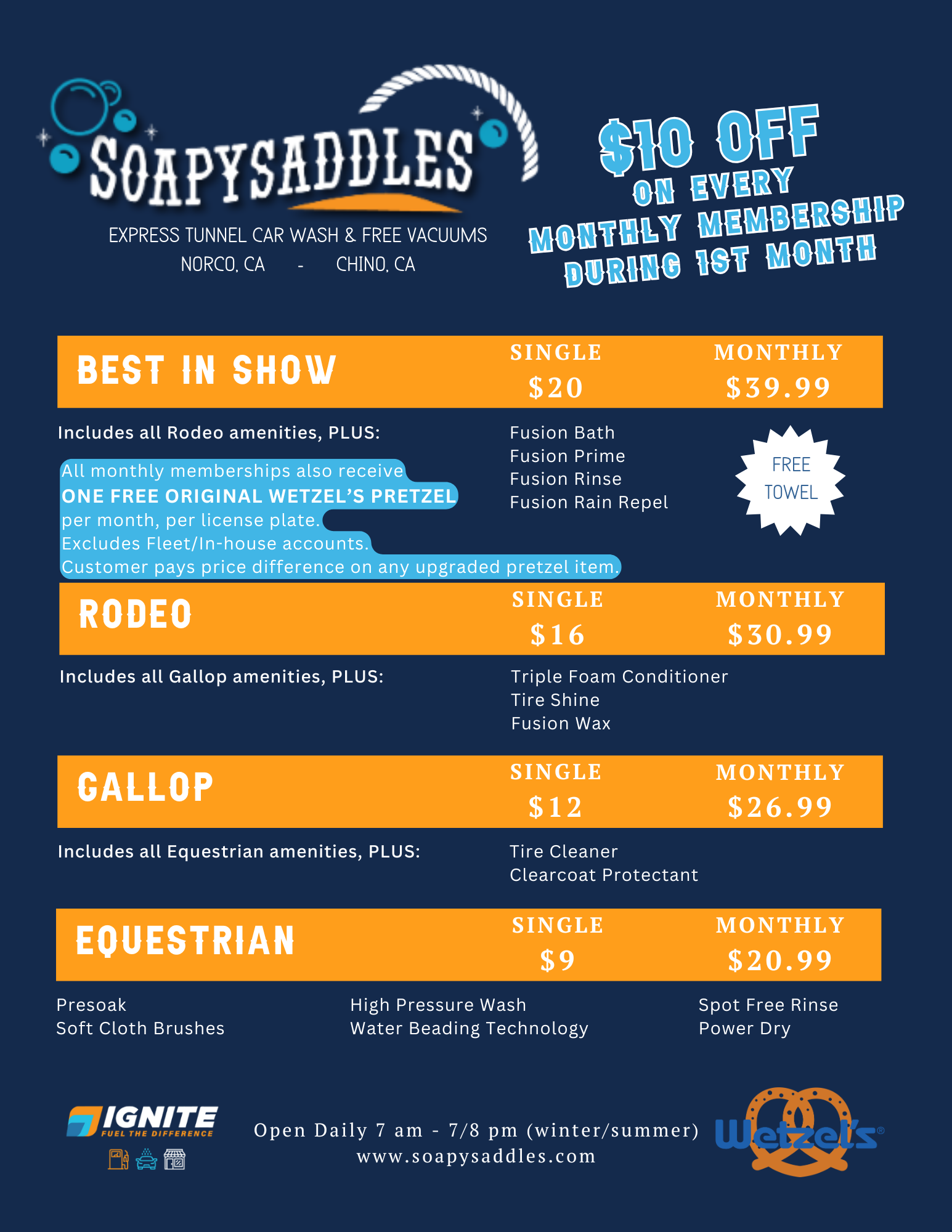 Wetzel's Pretzels Menu