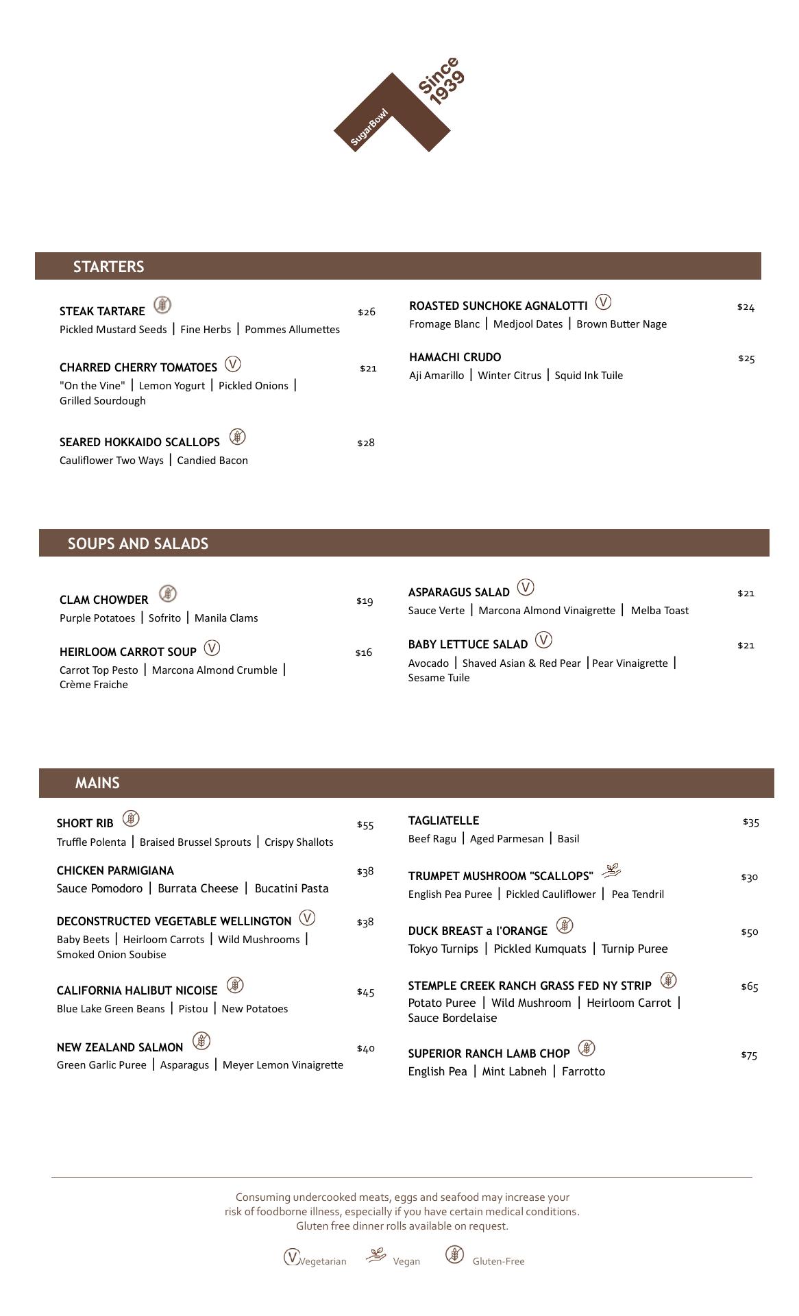 The Dining Room at the Village Lodge Menu