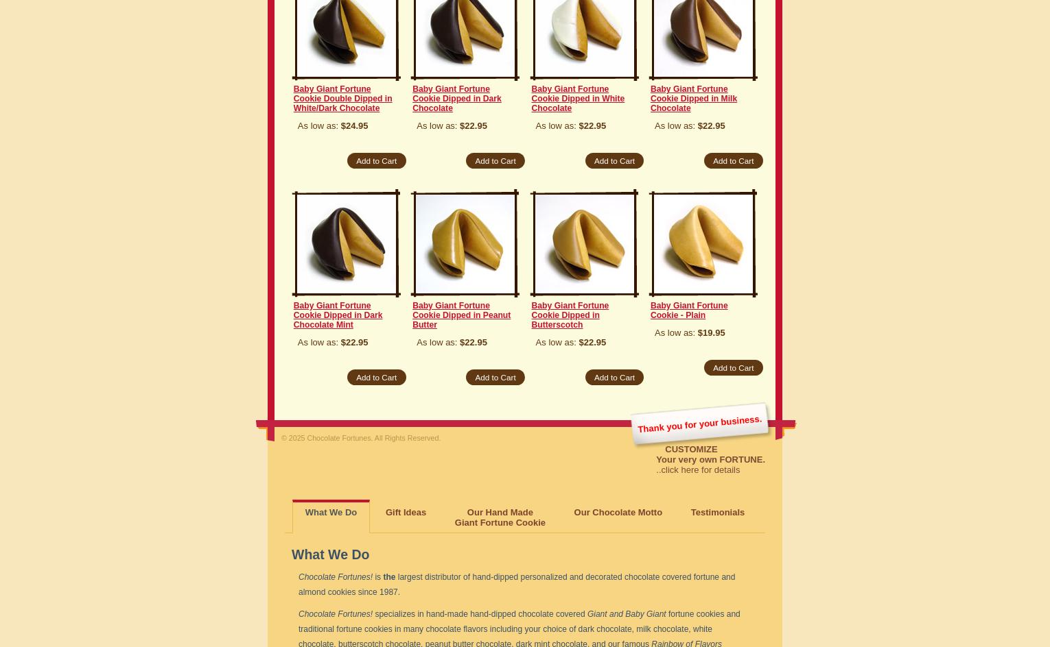 Chocolate Fortunes Menu