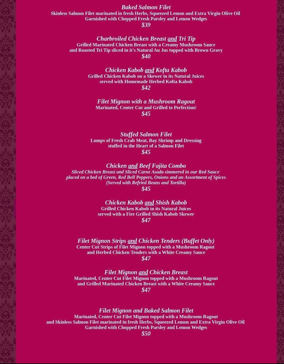 Mona Lisa Catering Menu