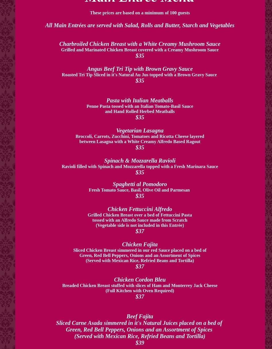 Mona Lisa Catering Menu