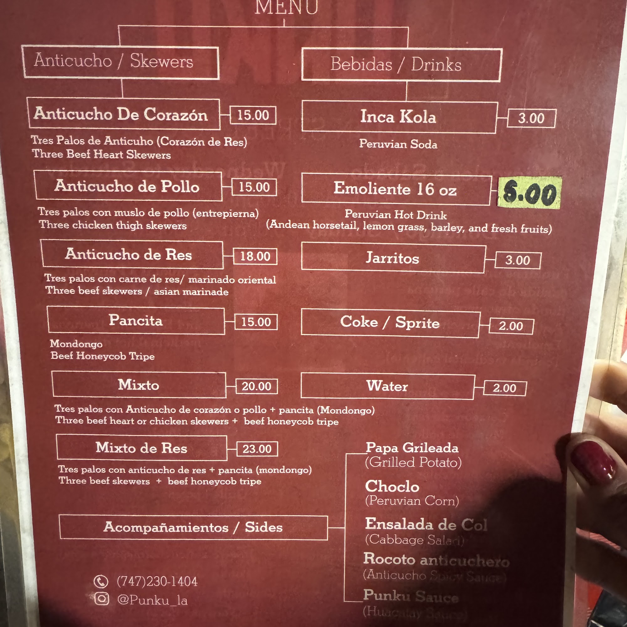 PUNKU - Peruvian Dark Kitchen Menu