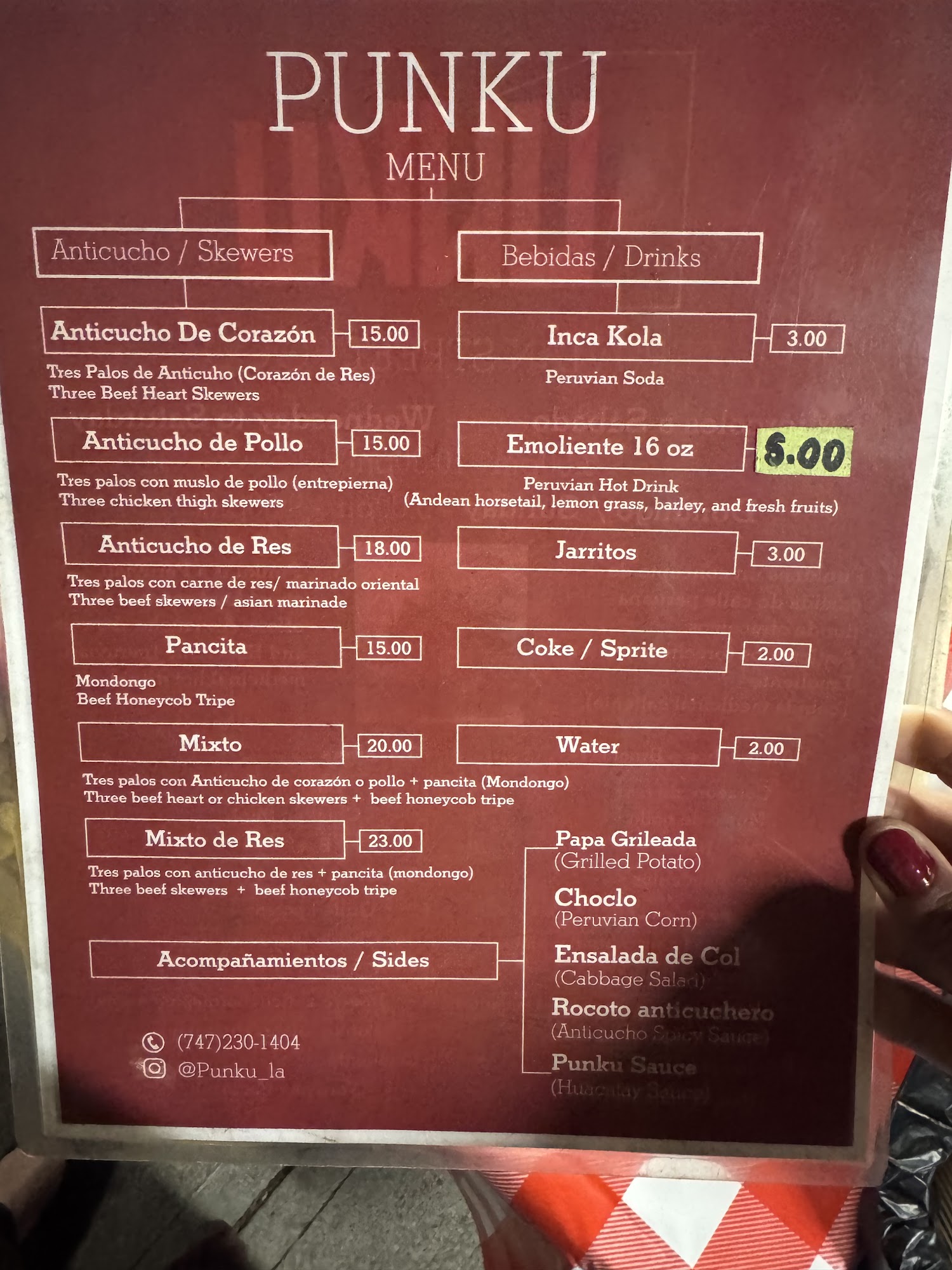 PUNKU - Peruvian Dark Kitchen Menu