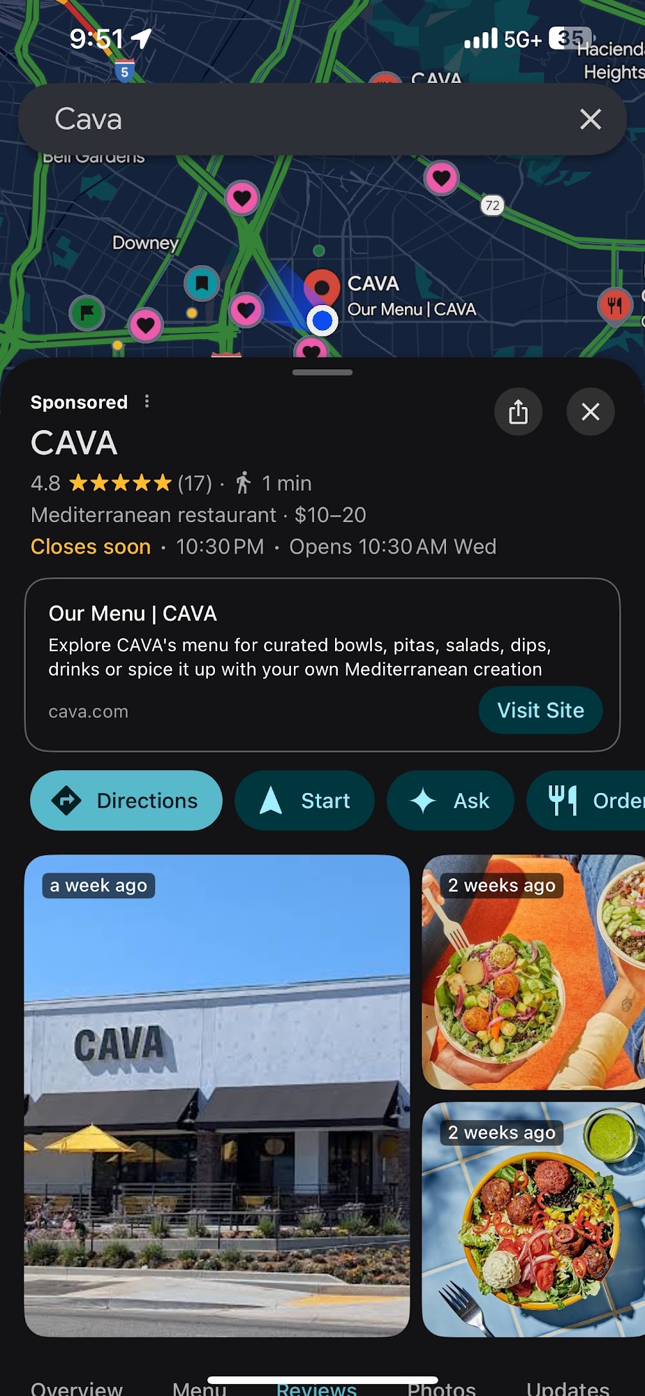 CAVA Menu