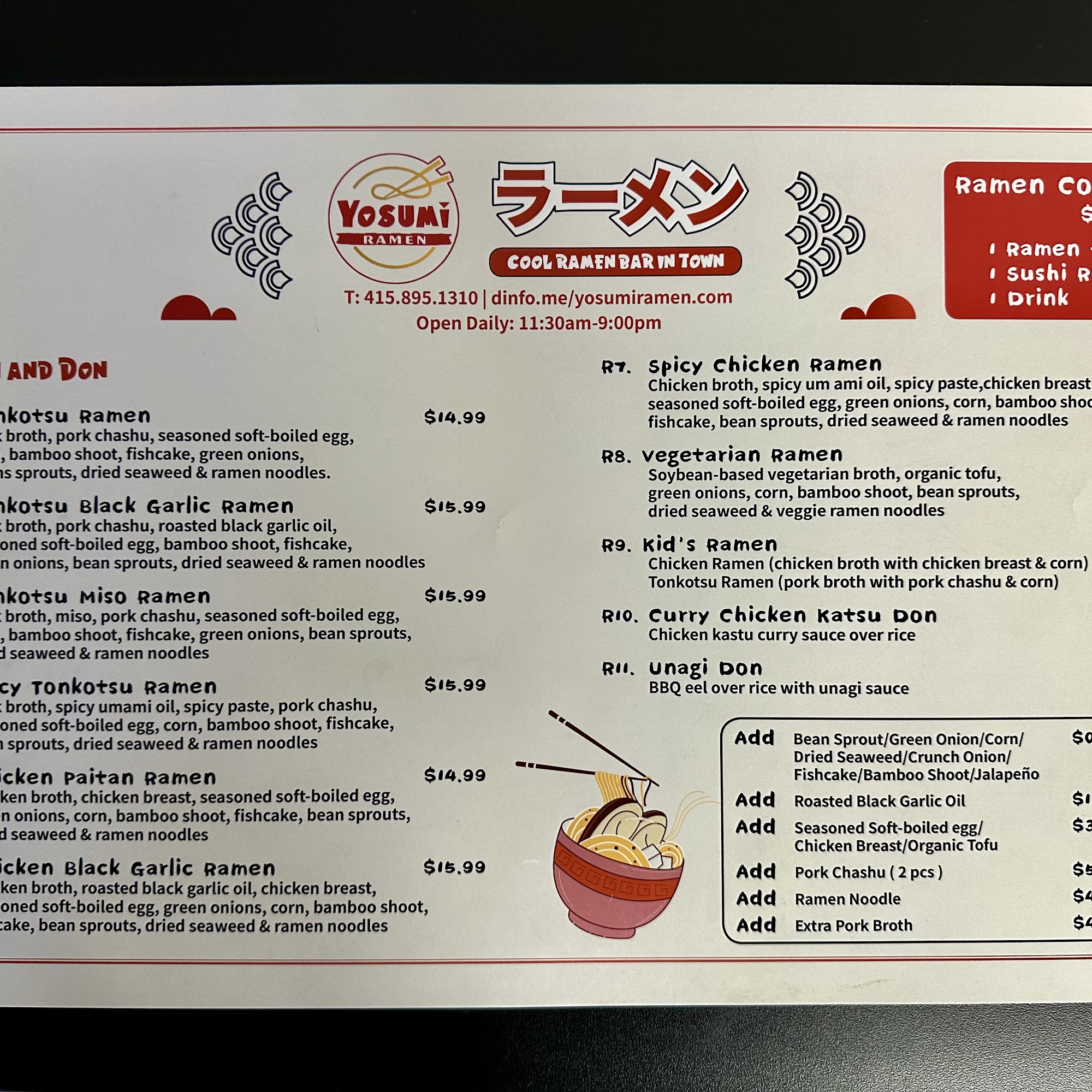 YOSUMI RAMEN Menu