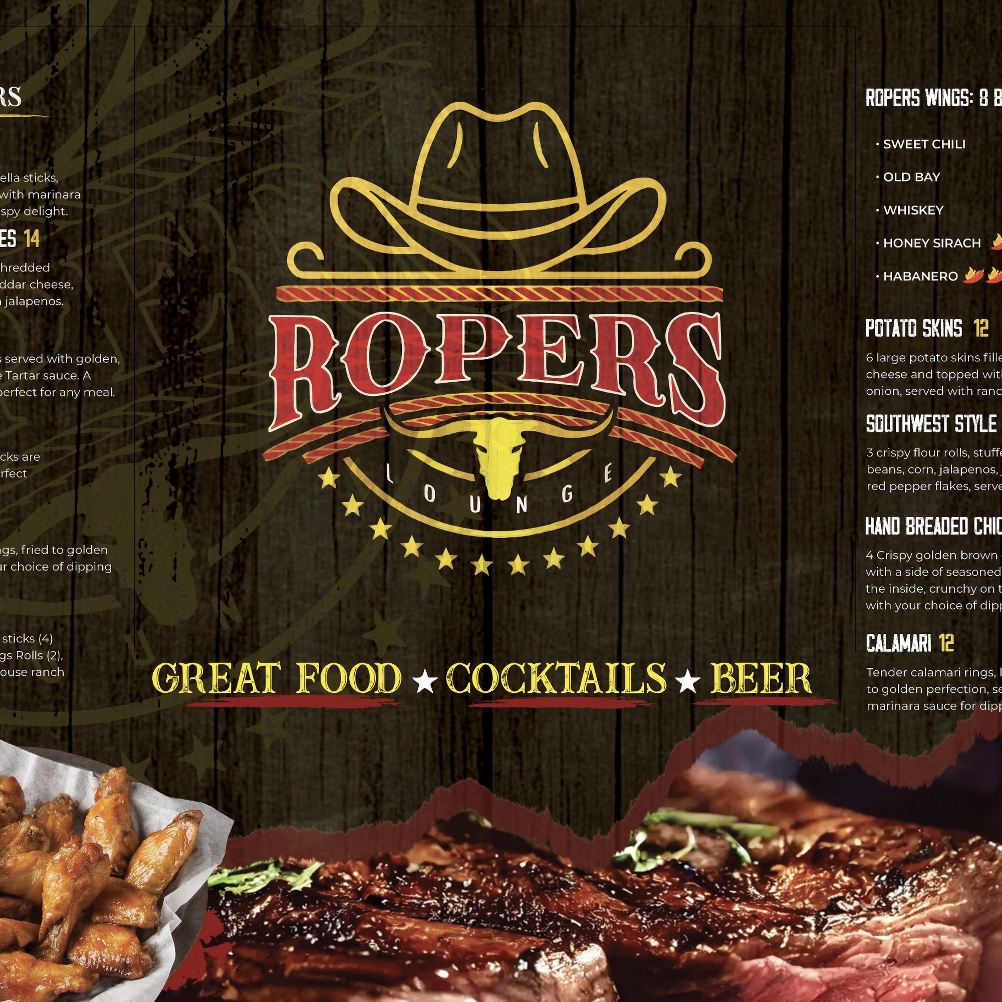 Ropers Lounge Restaurant and Drinks Menu