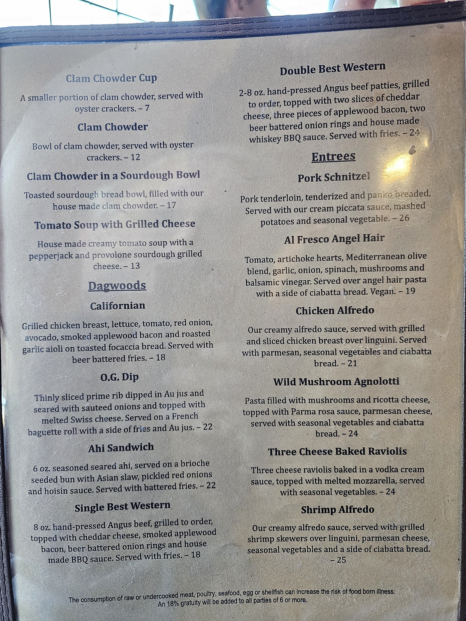 Oak Room Menu