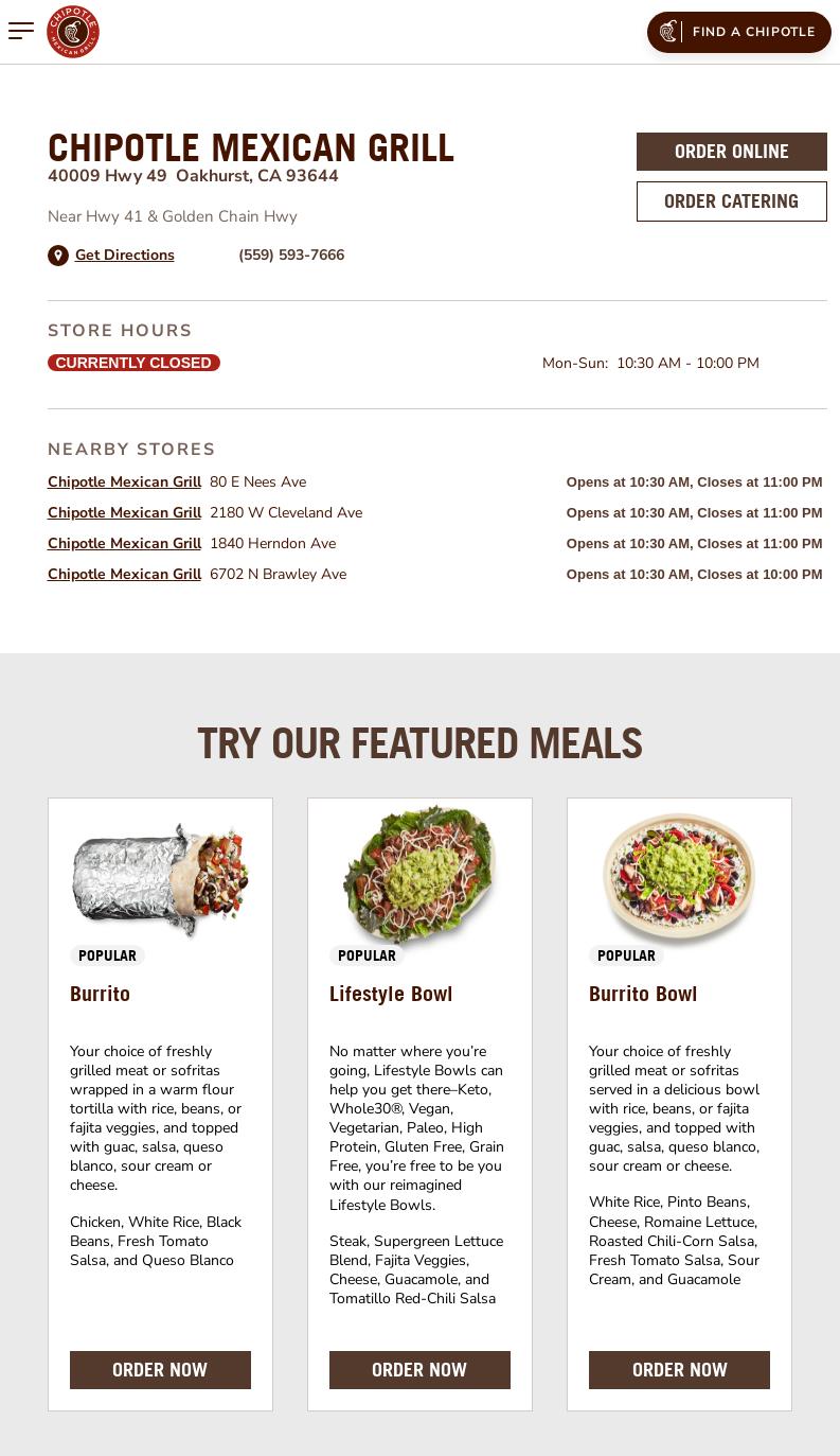 Chipotle Mexican Grill Menu