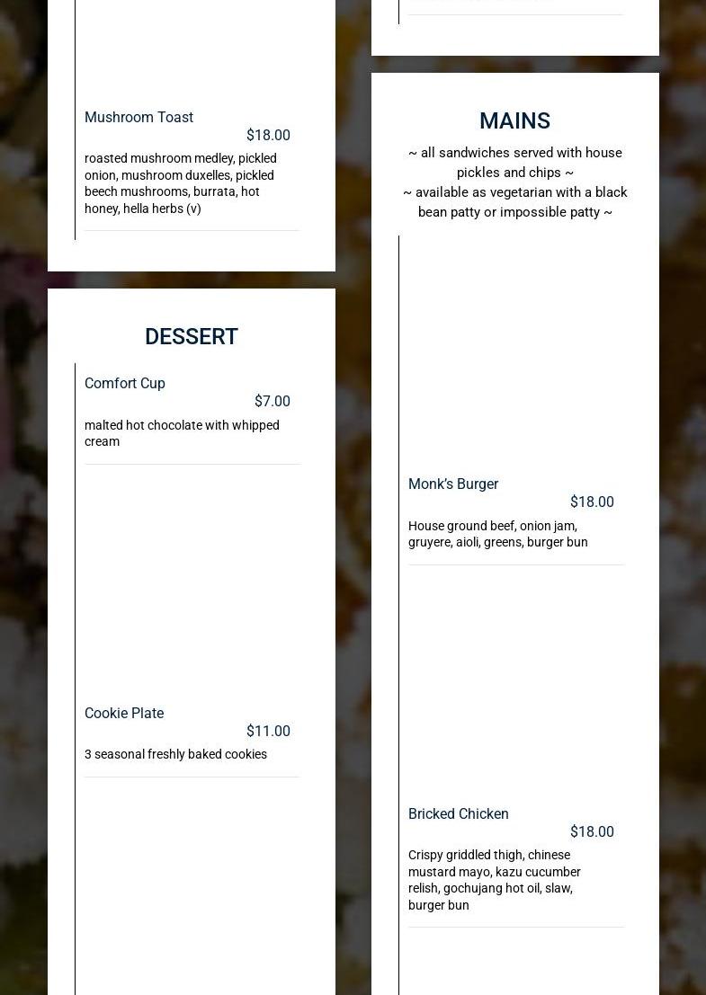 The Monk's Kettle Menu