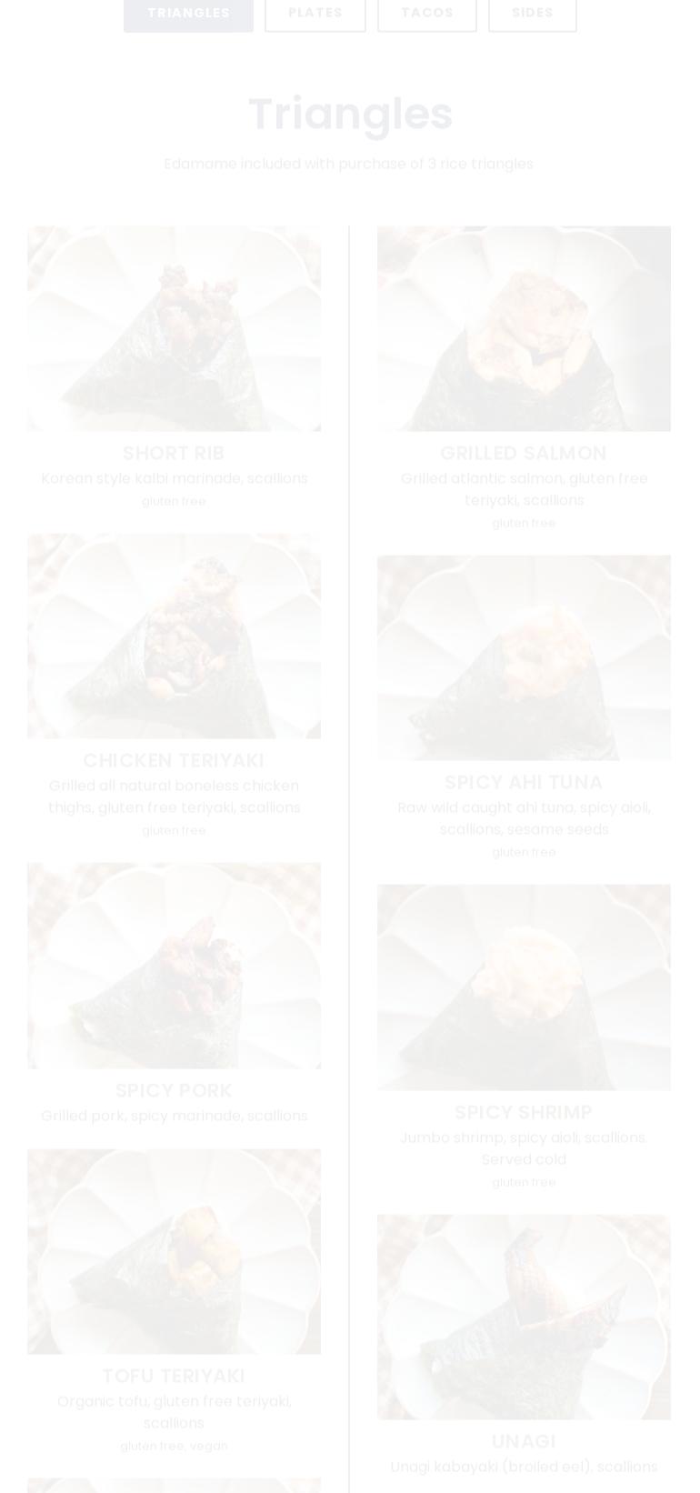 Oori Triangles Menu