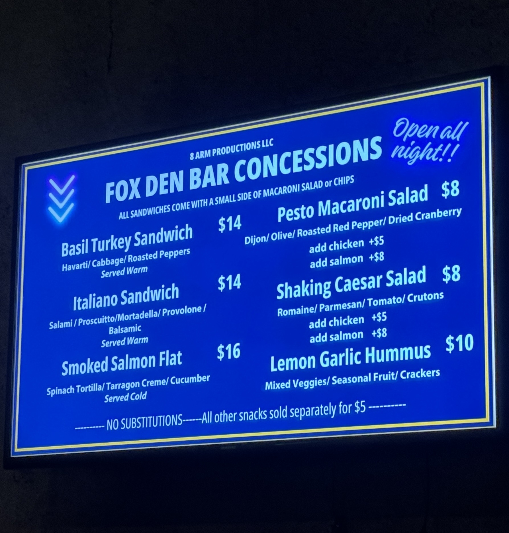 The Den At The Fox Menu