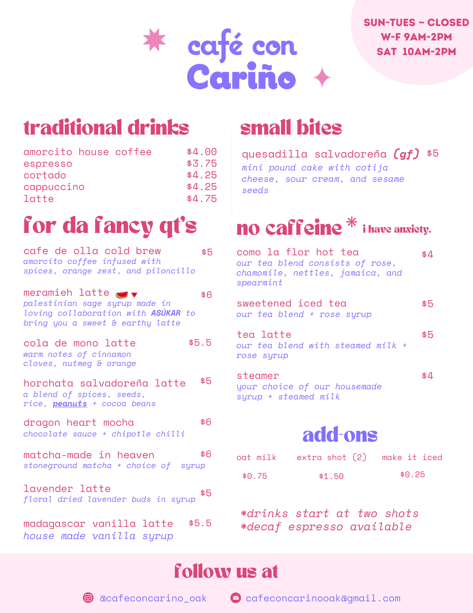 café con cariño Menu