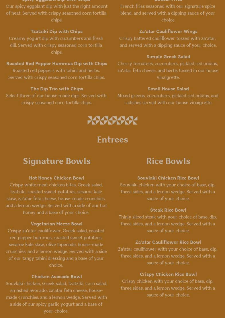 XENiA Mediterranean Kitchen - Oakland Menu
