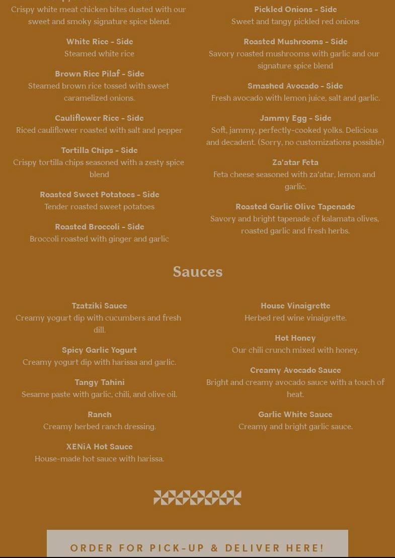 XENiA Mediterranean Kitchen - Oakland Menu