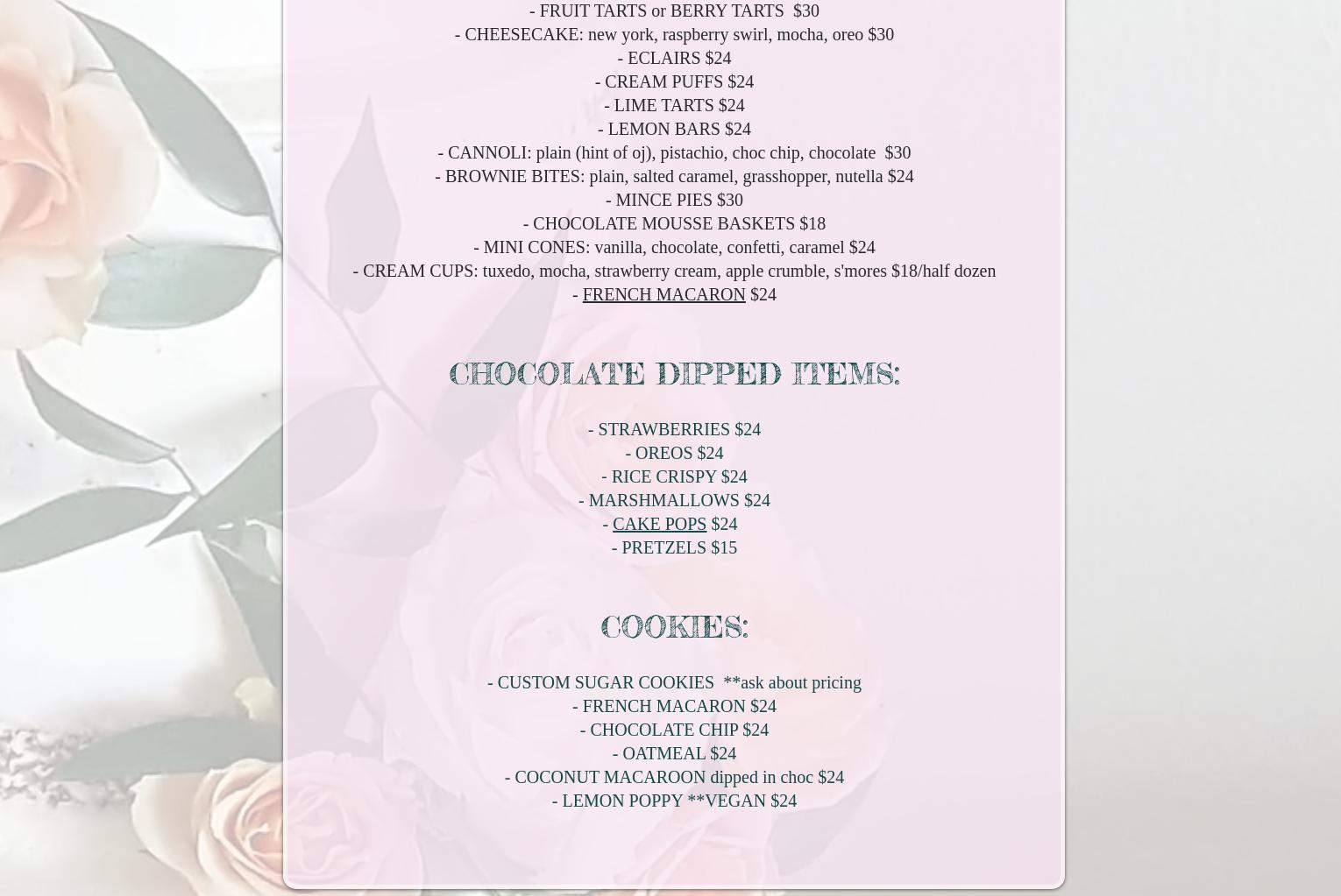 The Crimson Cake Menu
