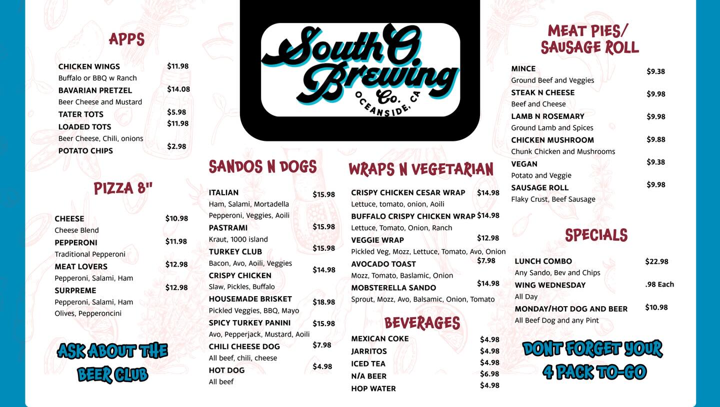 South O Brewing Company Menu