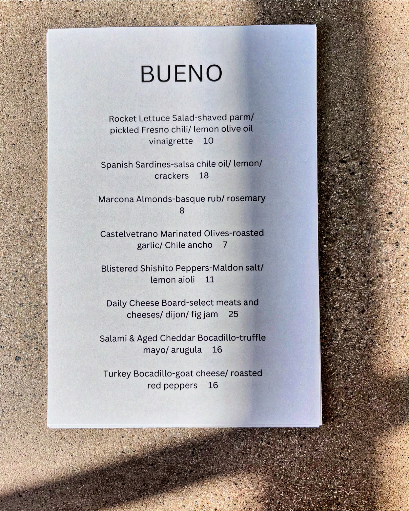 Bueno Wine & Goods Menu