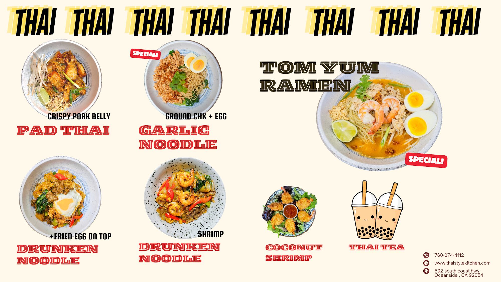 Thai Style Kitchen Oceanside Menu