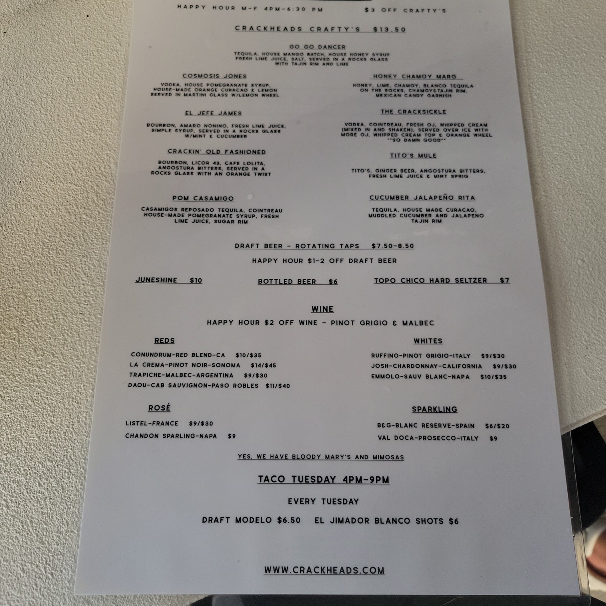 Crackheads Oceanside Menu