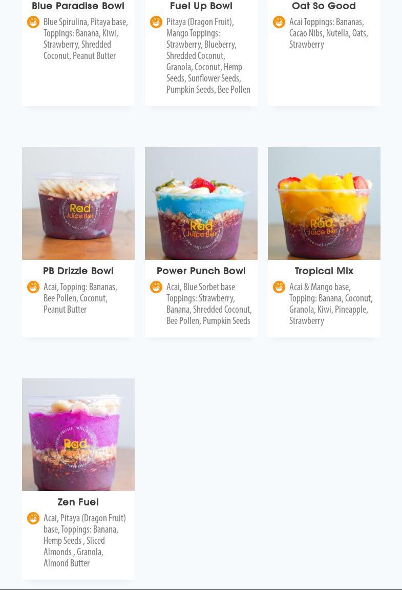 Rad Juice Bar Menu