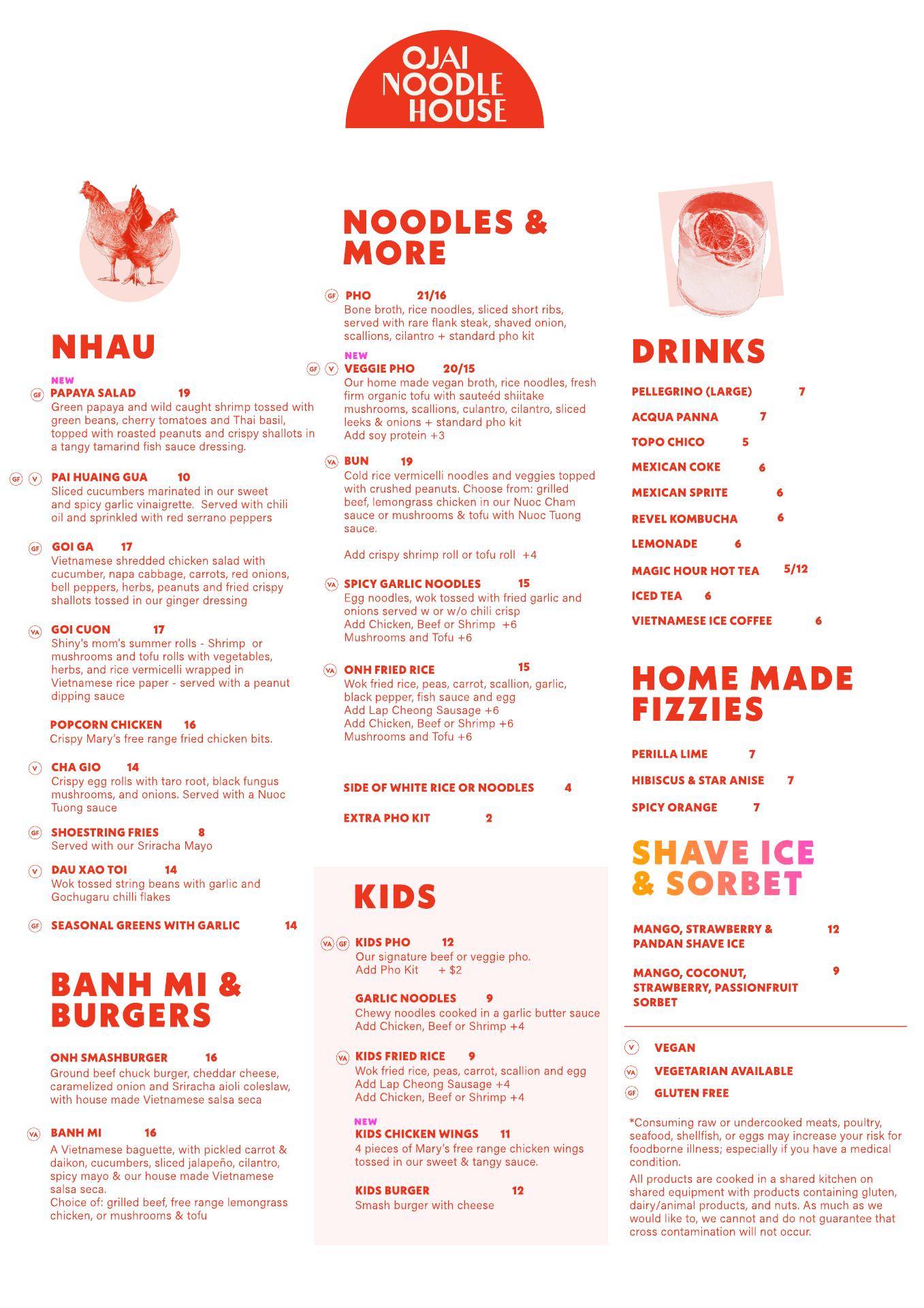 Ojai Noodle House Menu