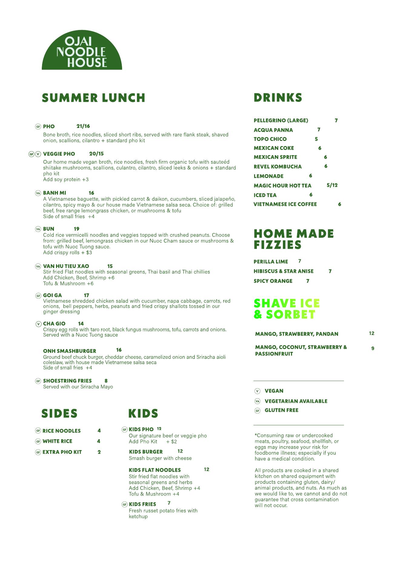 Ojai Noodle House Menu