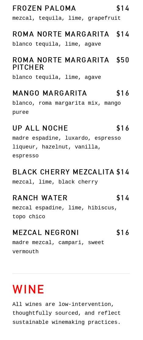 Radio Roma/Taco Roma Menu
